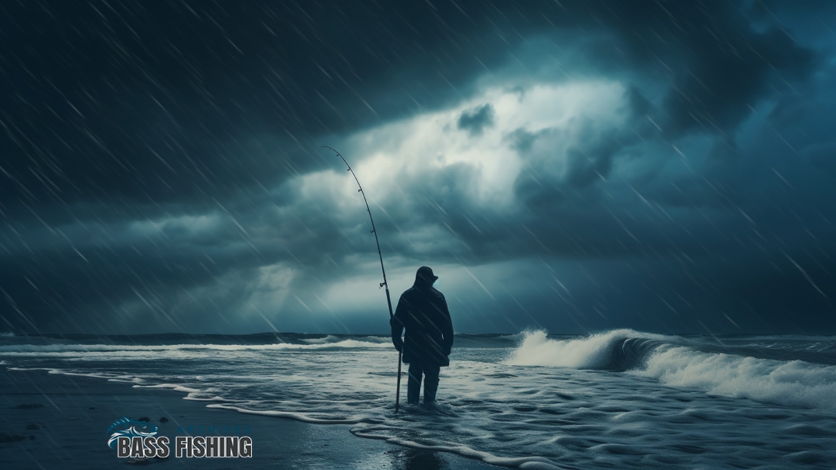 surf fishing in the rain